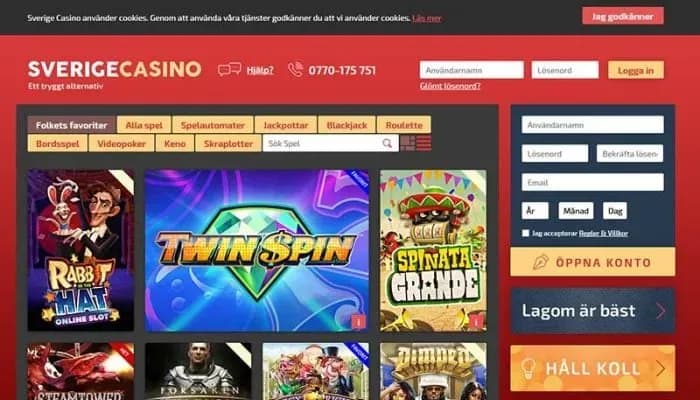 Sverige Casino website screenshot