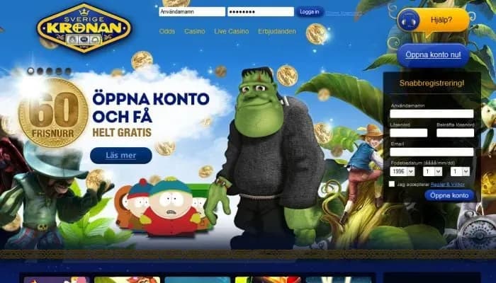 Sverige Kronan Casino website screenshot