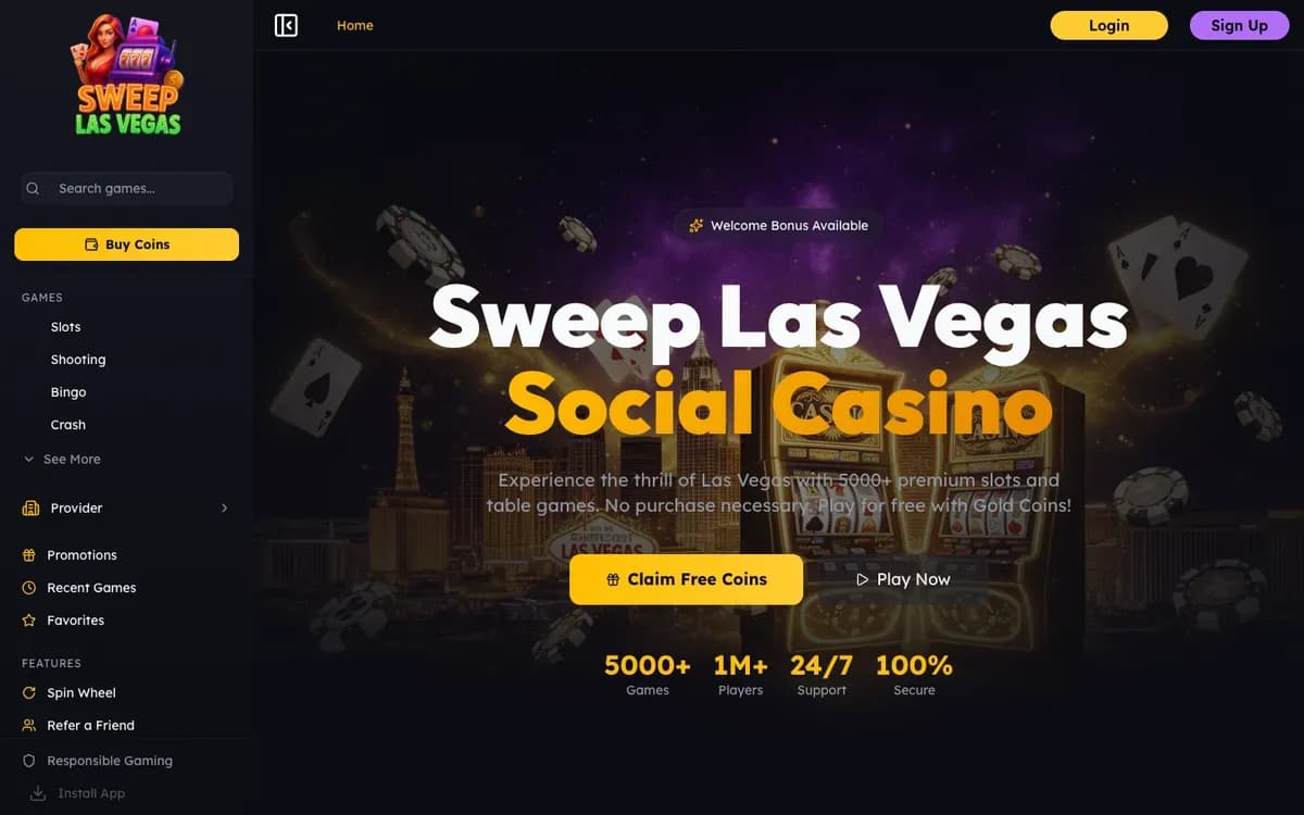 Sweep Las Vegas Casino website screenshot