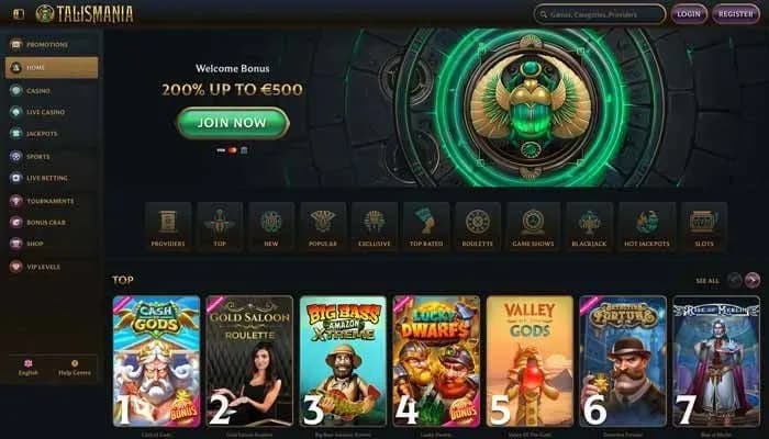 Talismania Casino website screenshot