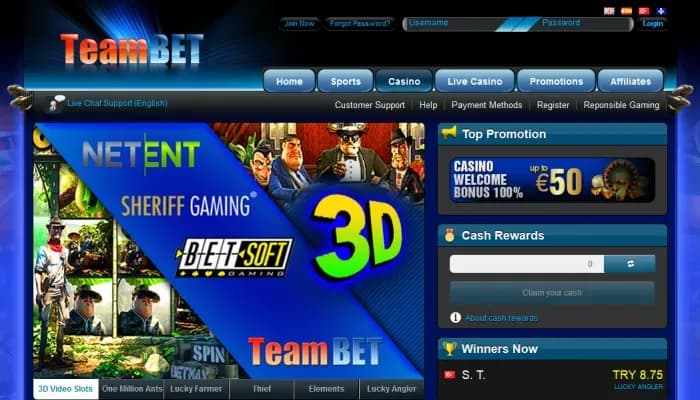 Teambet Casino website screenshot