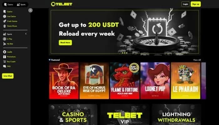Telbet Casino website screenshot