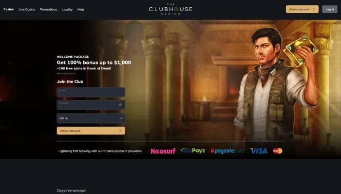 The ClubHouse Casino website screenshot