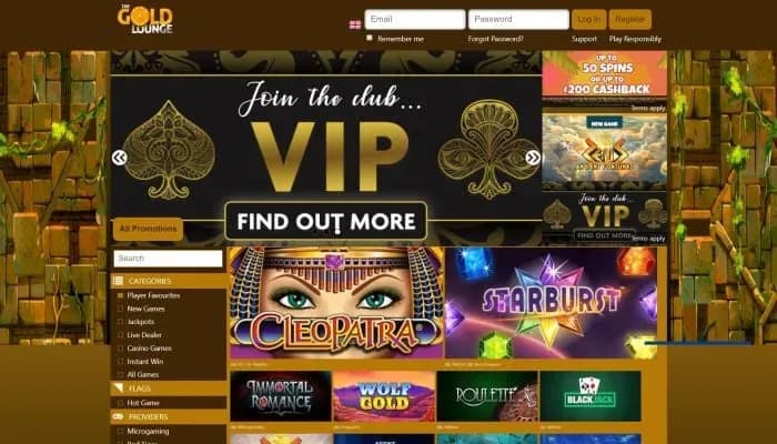 The Gold Lounge Casino website screenshot
