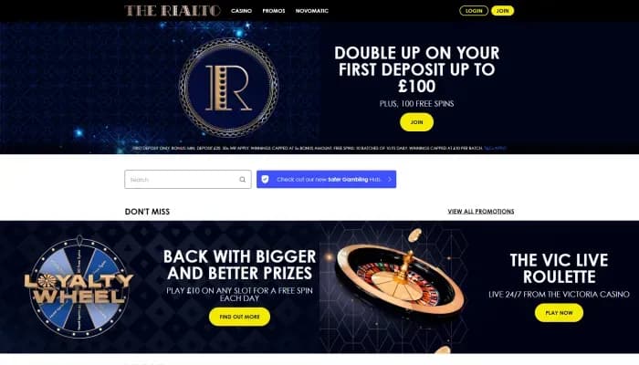 The Rialto Casino website screenshot