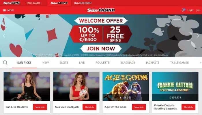 The Sun Casino website screenshot