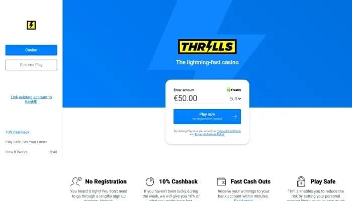 Thrills Casino website screenshot