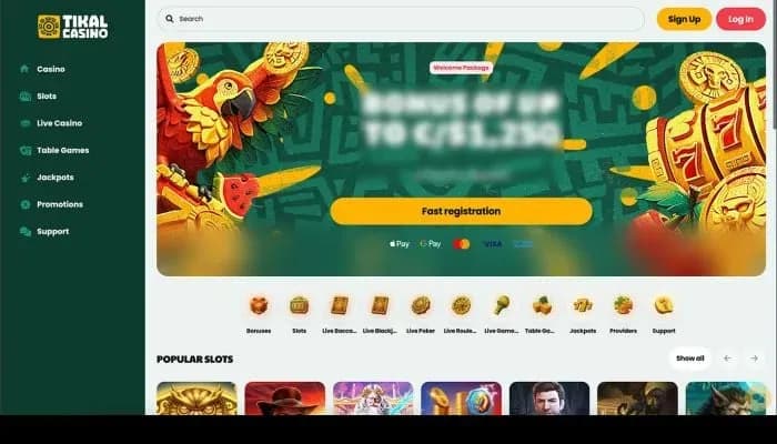 Tikal Casino website screenshot