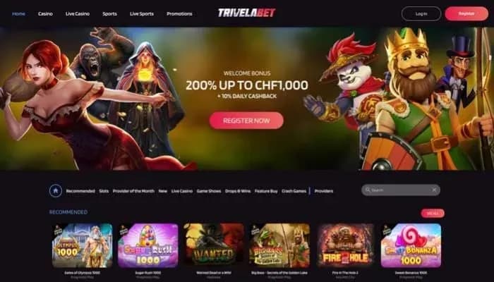 TrivelaBet Casino website screenshot