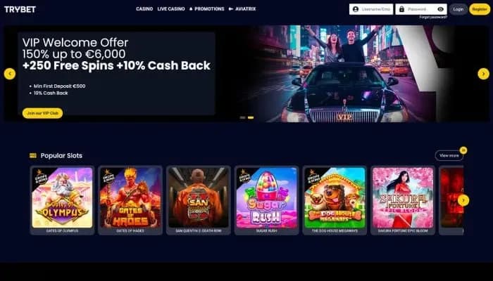 Trybet Casino website screenshot