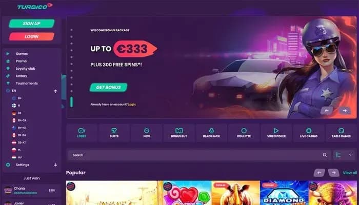 Turbico Casino website screenshot