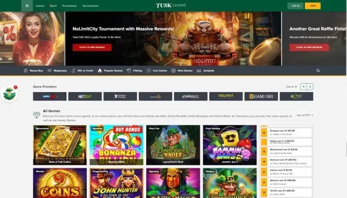 Tusk Casino website screenshot