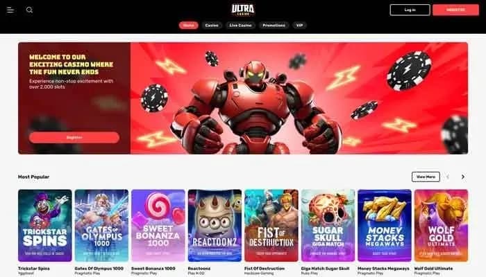 UltraCasino website screenshot