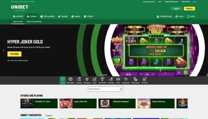 Unibet Casino website screenshot