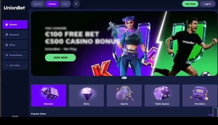 UnionBet Casino website screenshot