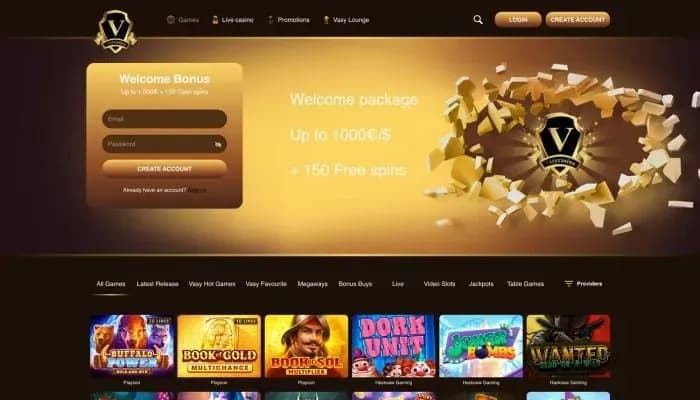Vasy Casino website screenshot