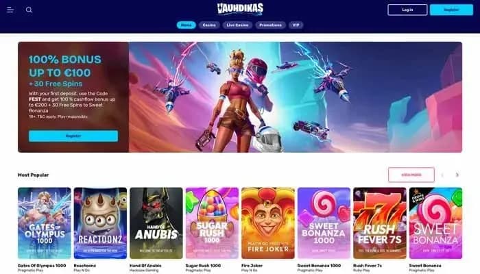 Vauhdikas Casino website screenshot