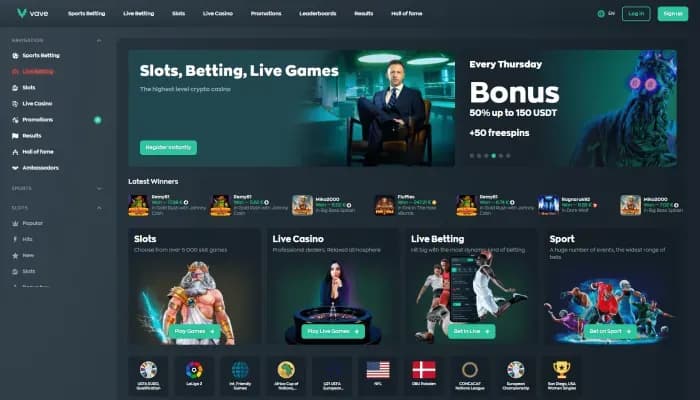 Vave Casino website screenshot
