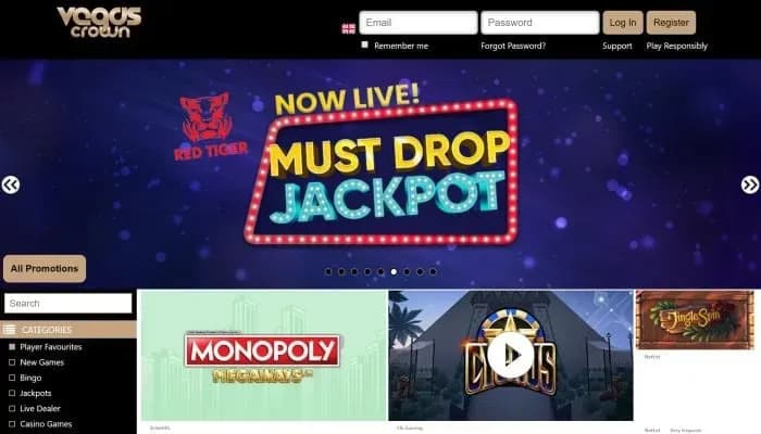 Vegas Crown Casino website screenshot