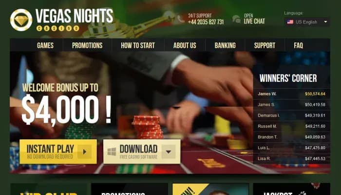 Vegas Nights Casino website screenshot