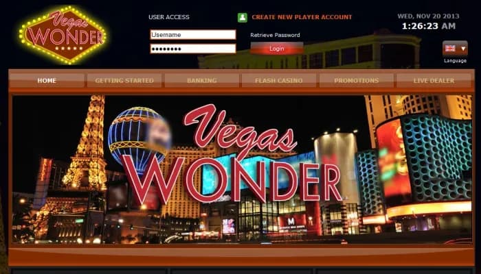Vegas Wonder Casino website screenshot