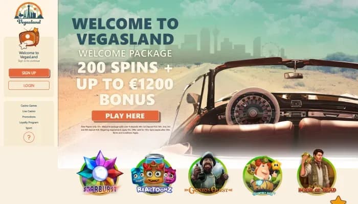 VegasLand Casino website screenshot