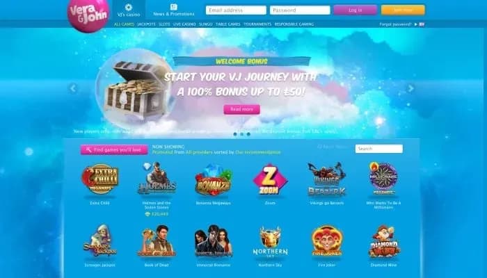 Vera John UK Casino website screenshot