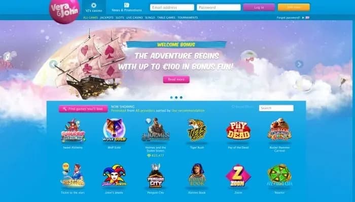 Vera&Juan Casino website screenshot
