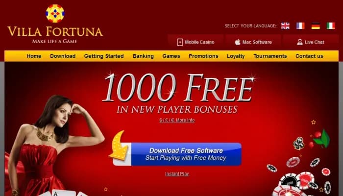 Villa Fortuna Casino website screenshot