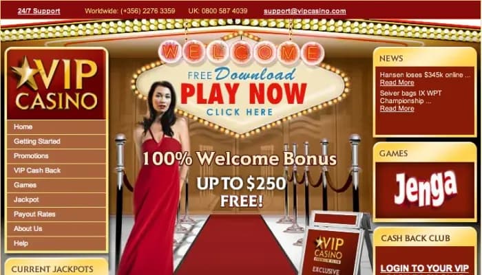 VIP Casino website screenshot
