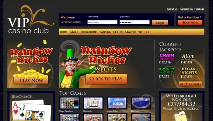 Vip Casino Club website screenshot