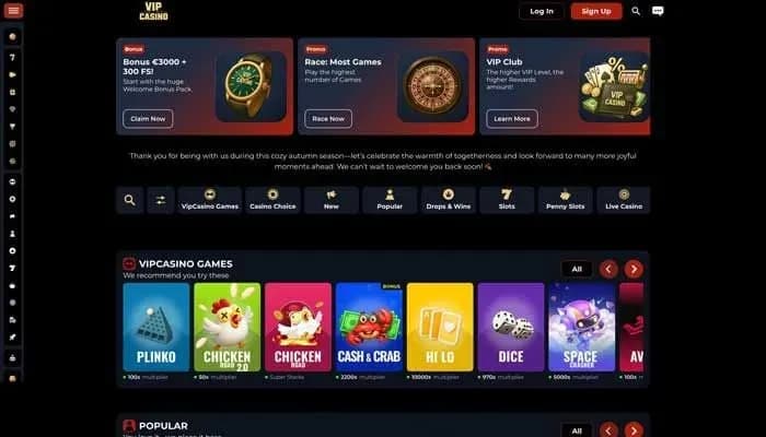 Vip Casino website screenshot