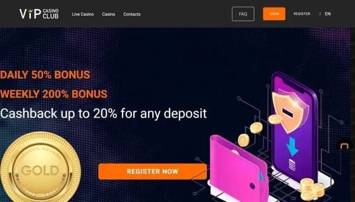 VipClub Casino website screenshot