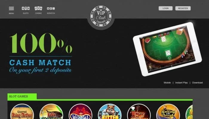 Vip Club Casino website screenshot
