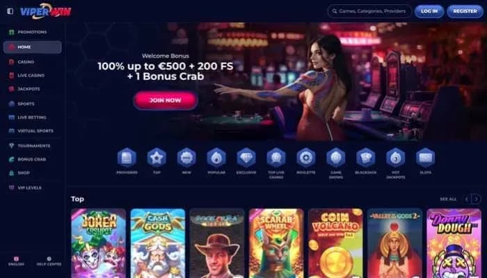 ViperWin Casino website screenshot