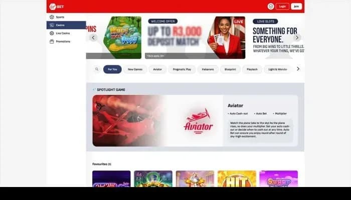 Virgin Bet Casino website screenshot