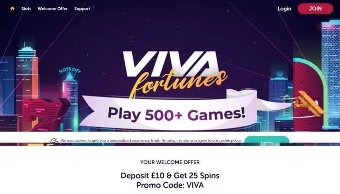 Viva Fortunes Casino website screenshot