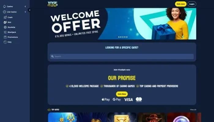 Vivaspin Casino website screenshot