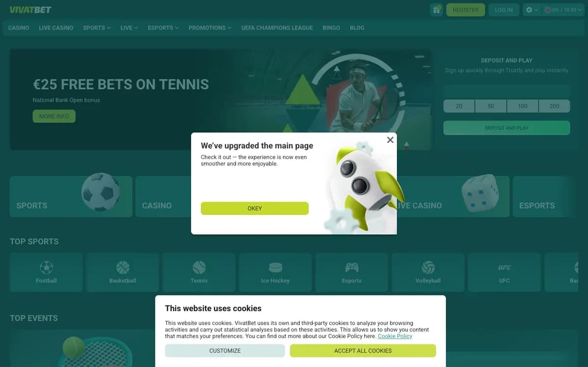 VivatBet Casino website screenshot