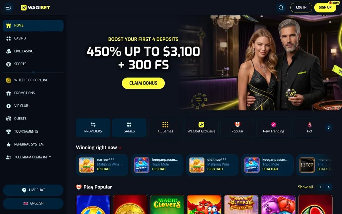 Wagibet Casino website screenshot