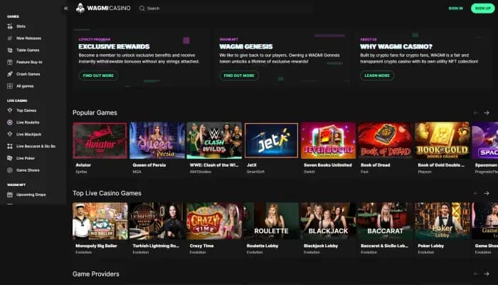 Wagmi Casino website screenshot