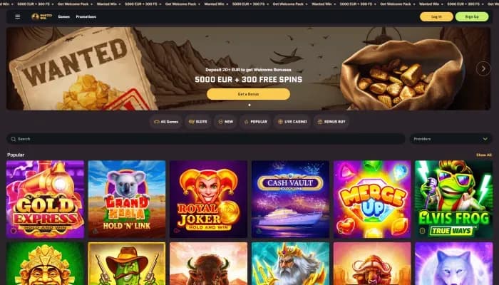 Wanted Win Casino website screenshot