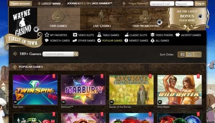 Wayne Casino website screenshot