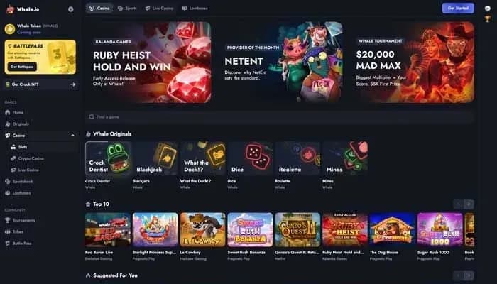 Whale Casino website screenshot