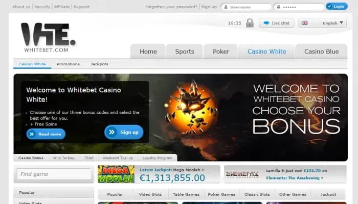 Whitebet Casino website screenshot