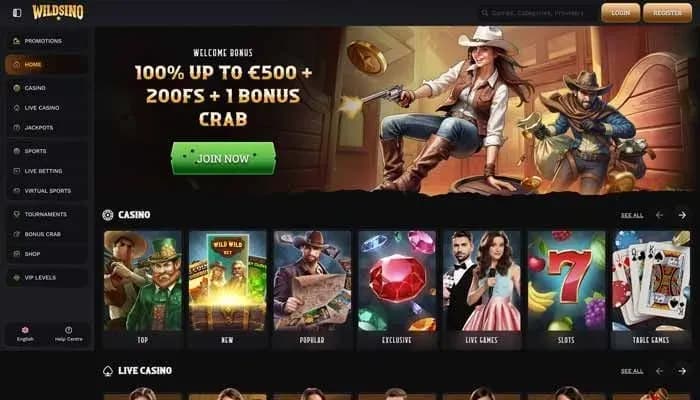 Wildsino Casino website screenshot