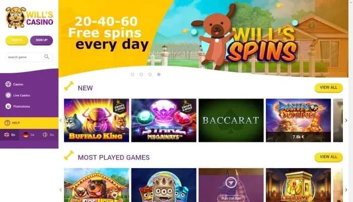 Will's Casino website screenshot