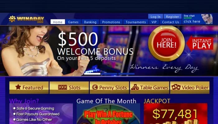 Win A Day Casino website screenshot