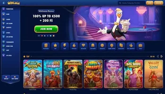 WinGaga Casino website screenshot