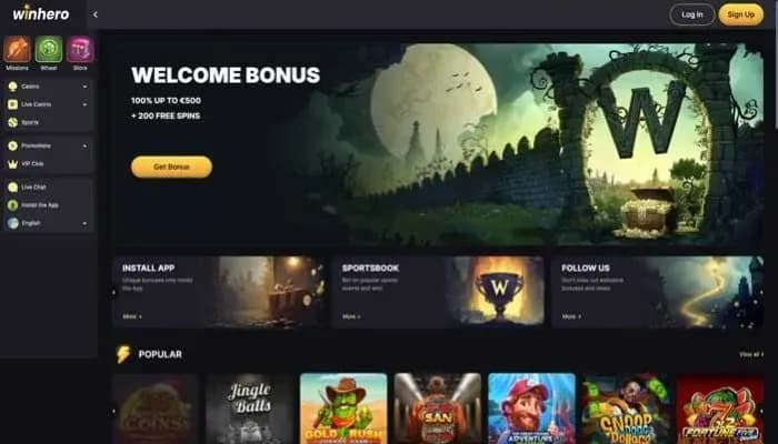 Winhero Casino website screenshot